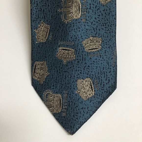 Moschino Tie Crowns 100% Silk Aqua Baron Viscount Marquess Duke Earl Vintage - Picture 7 of 15
